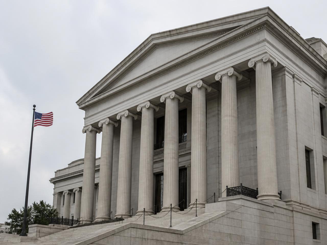 Federal government building with the United States flag